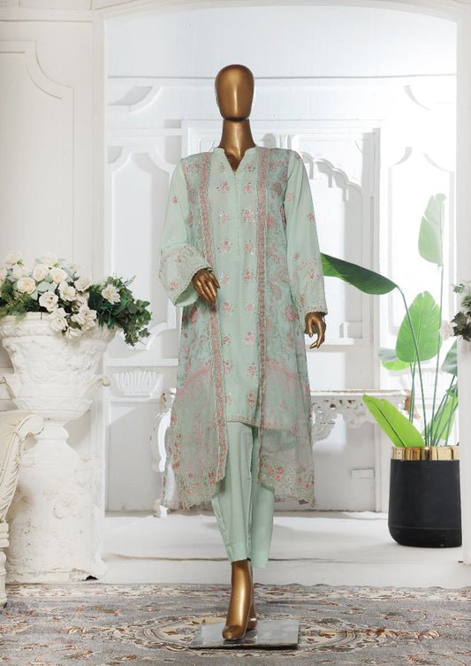 Bin Saeed | Stitched Embroidered Lawn With Gown In Sale